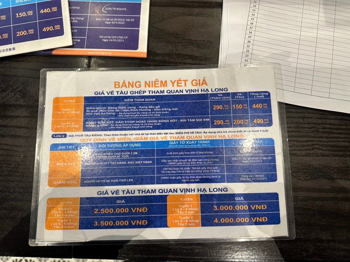 Bảng giá tàu và vé niêm yết tại cảng