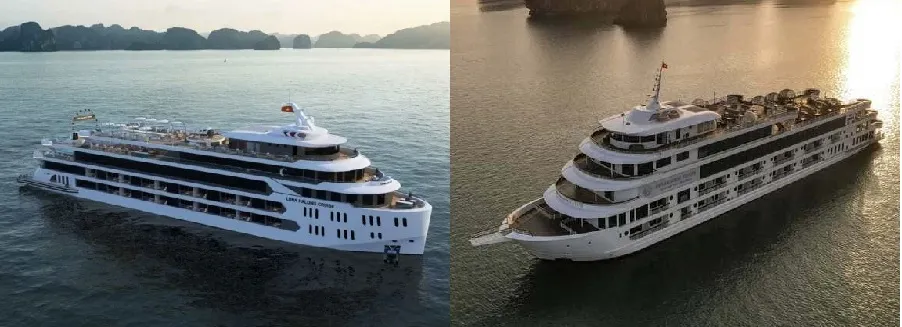 Cuộc so găng thú vị giữa 2 du thuyền lớn nhất Vịnh Hạ Long Luna Cruise (trái) và Ambassador II (Phải)