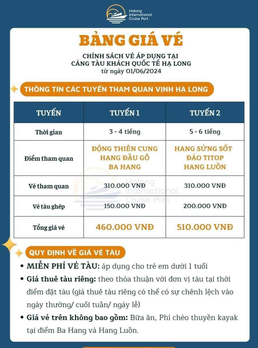 bảng giá vé tại cảng tàu khách quốc tế Hạ Long