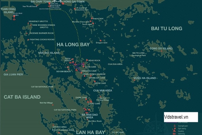 Bản đồ tour thăm Vịnh 6 tiếng
