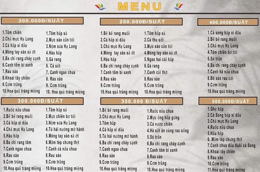 Thực đơn ăn trên tàu