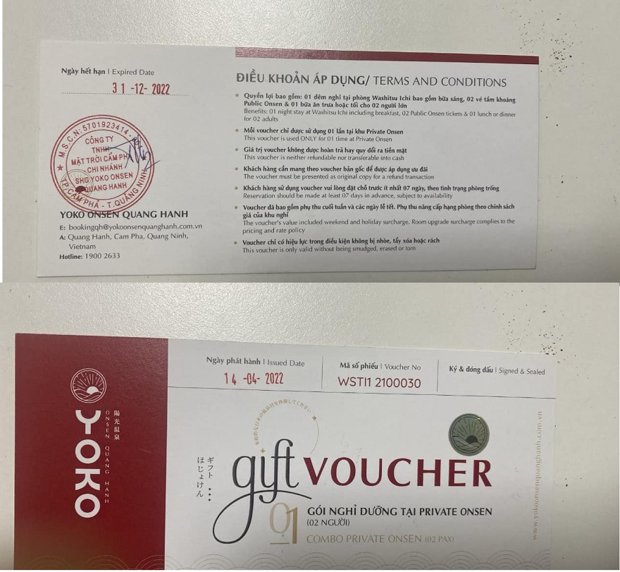 Voucher Yoko Onsen Quang Hanh 2 Voucher nghỉ dưỡng 1 ngày 1 đêm