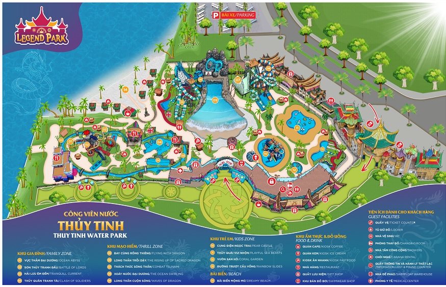 Bảng giá vé công viên thần thoại Legend Park Đồ Sơn Hải Phòng 11 Bản đồ công viên nước Thủy Tinh