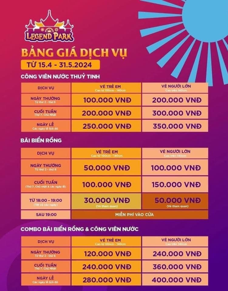 Bảng giá vé công viên thần thoại Legend Park Đồ Sơn Hải Phòng 10 Bảng giá dịch vụ công viên Legend Park Hải Phòng