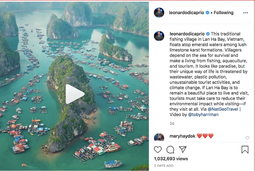 Video và bài viết của Leonardo DiCaprio về Vịnh Lan Hạ trên Twitter (X) đã thu hút hàng triệu lượt xem