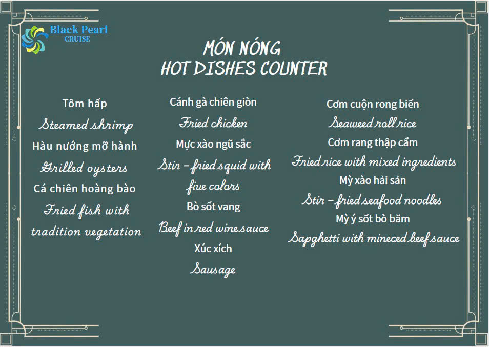 Du thuyền Black Pearl Cruise Hạ Long 3 Thực đơn buffet Black Pearl