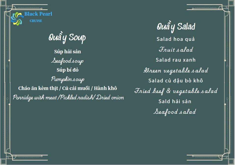 Du thuyền Black Pearl Cruise Hạ Long 2 Thực đơn buffet Black Pearl