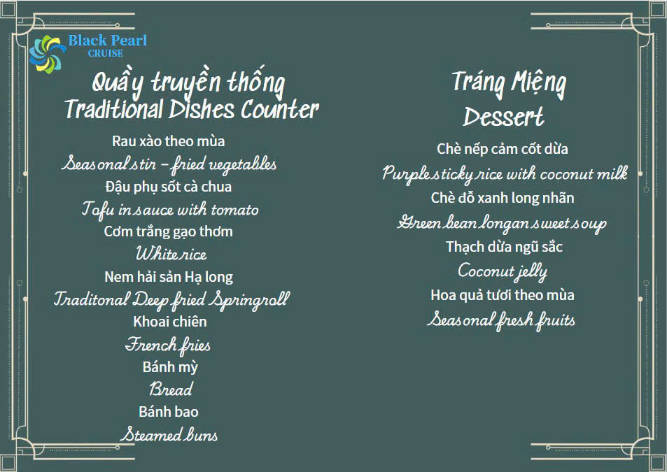 Du thuyền Black Pearl Cruise Hạ Long 4 Thực đơn buffet Black Pearl